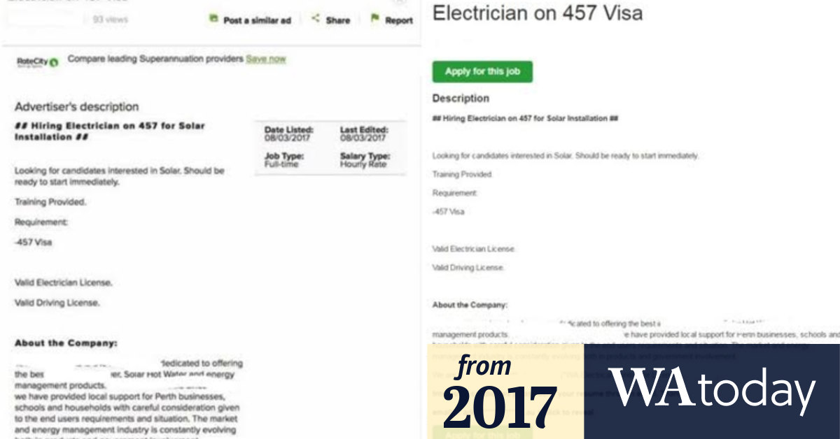 Perth business under fire for 457 visa job 'requirement'